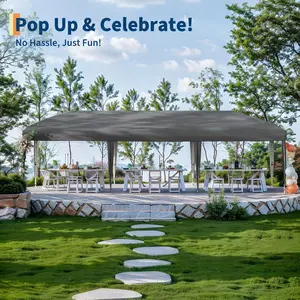 Heavy Duty 10x30 Pop Up Canopy Tent, Outdoor Patio Furniture Canopy with Portable Roller Bag, 3 Adjustable Heights, 4 Weight Bags, 8 Stakes, 6 Guy Ropes, Grey