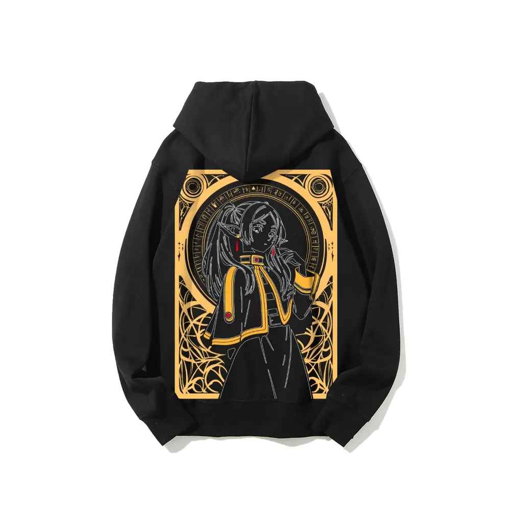 Printed Unisex Casual frieren beyond journey’s end anime print 100% Pure Cotton Hooded Pullover Sweatshirt Independent Design Soft Skin Friendly Street Fashion Trendy Anime Merchandise Menswear Tops Breathable Fabric