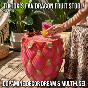 Dragon Fruit Stool Fruit Side Table Plant Stand 13.4 Inch Oversized Resin Decorative Furniture for Patio Garden Indoor Outdoor Use Funky Home Decor Aesthetic Room Decor Unique Accent Piece Dopamine Decor Trendy Fruit Lover Gift Ideas