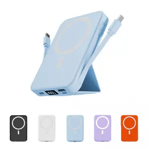 10000mAh MagSafe Magnetic Wireless Power Bank with Stand 22.5W PD Fast Charging Built-in USB-C Cables LED Display for iPhone 17/16/15/14/13/12 & Android - Hands-Free-Cable Chargeable Smartphone,summervibes