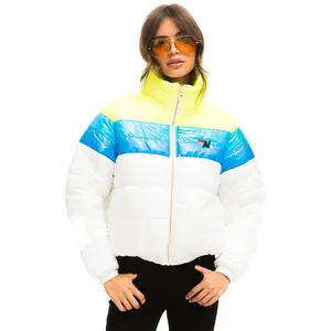 COLOR BLOCK LUXE APRES PUFFER JACKET - GLOSSY WHITE