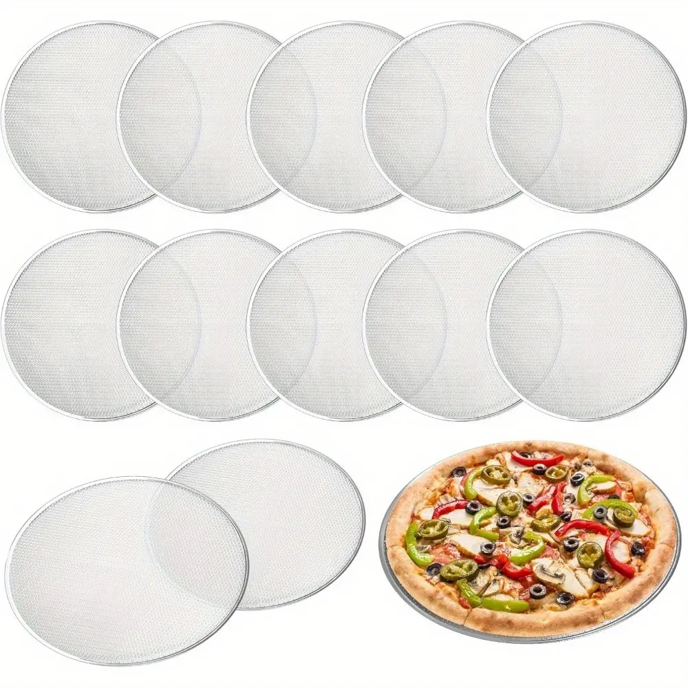 12 Pcs Pizza Pan with Holes 16 Inch Pizza Screen Tray Aluminum Seamless Round Pan for Oven Nonstick Baking Sheet for Kitchen Bakery Restaurant BBQ Party Cookware Supplies