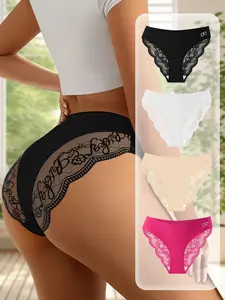 QUASTI 4-Pieces Women's Mid-Rise Lace Sexy Underwear,Lace Sexy Lightweight Briefs for Women Girlfriend's Gifts,Soft and Smooth Seamless Thongs,Elastic Sexy Ladies Panties,Mix Colors S-XXL