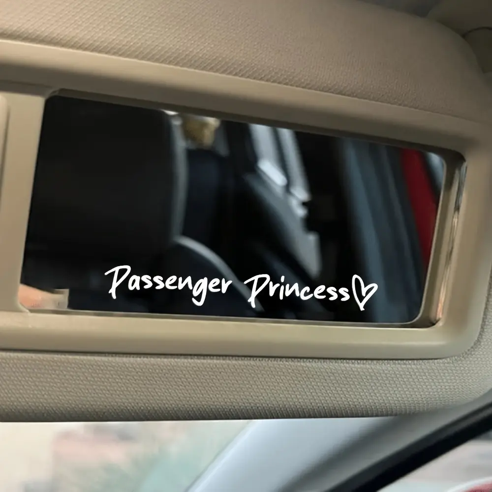 1PC  English: "Passenger Princess" Creative Car Sticker, Girly Car Accessories, Handwritten Heart Design, Personalized Car Decoration Sticker for Passenger Seat Girls, Suitable for Vanity Mirror and Rearview Mirror, Car Decal