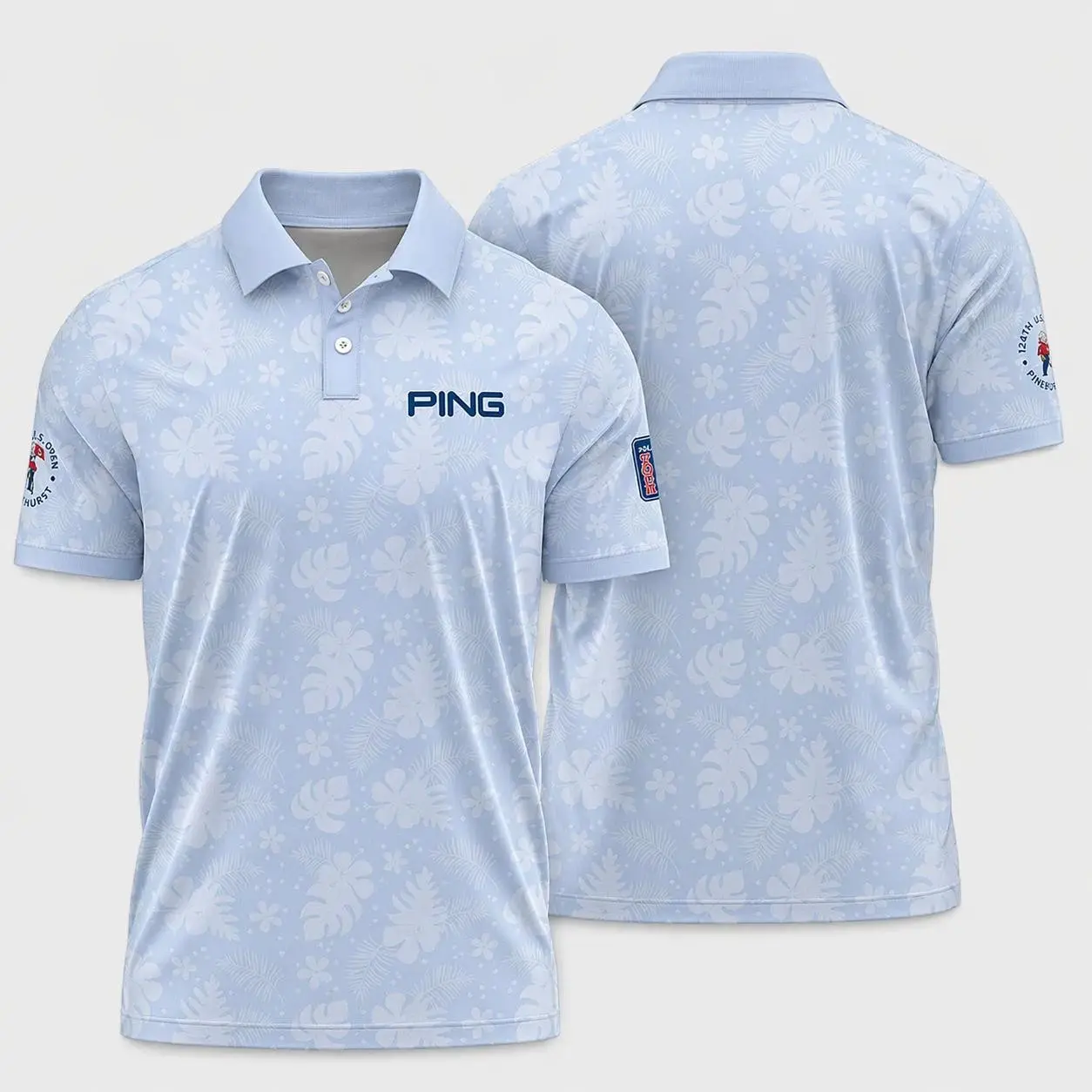 Light Blue Floral Performance Golf Polo Shirt Made in USA Men Printed Polo, Feathers White Polo, Polo Shirt For Men, Golf Polo, Ideal Gift For Him