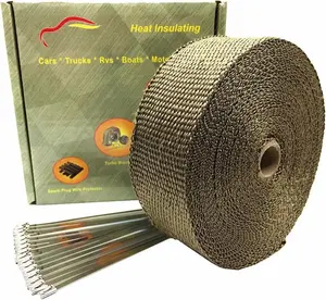 2" x 50' Titanium Exhaust Heat Wrap Roll for  Fiberglass Heat Shield Tape with Stainless Ties
