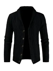 Men's Casual Wool Blend Cardigan Sweaters Long Sleeve Shawl Collar Buttons Down Cable Knit Sweater