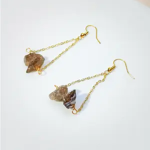 Raw Crystal Dangle Earrings – Gold Long Chain Gemstone Earrings
