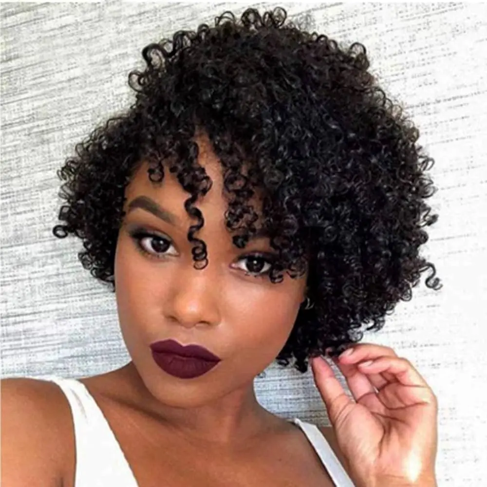 Pixie Cut Human Hair Wig, Natural Color, 4 Inch Jerry Curly