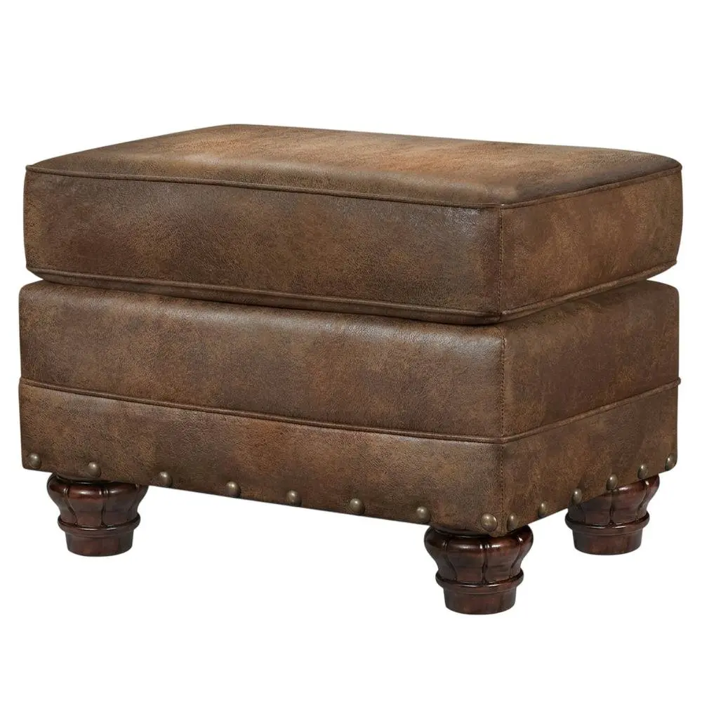 Classic Brown Ottoman with Wooden Frame, 26.5x20x21" Upholstered Top for Stylish Indoor Furniture Comfort