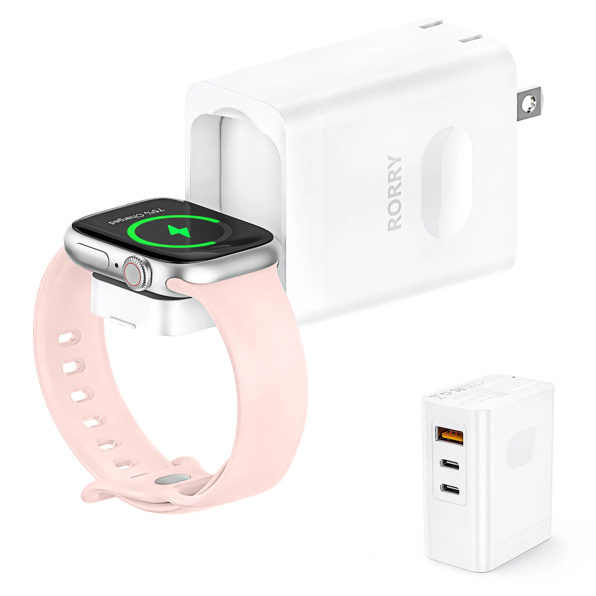 RORRY 2-in-1 Wall Plug Adapter, 35W Dual PD3.0 Type-C Fast Charging, Foldable Travel Power Adapter with USB-C Watch Charger for Mobile, Smartphone, Cellphone, Electronic Devices