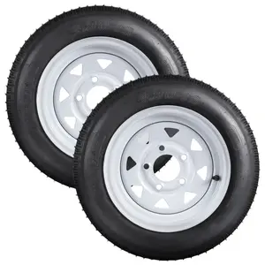 5.30-12 Trailer Tire & Wheel Set (Pair) - 6-Ply Bias Load Range C - 5 on 4.5" Bolt Circle Design - 12 Inch Galvanized/Painted Steel Rims - High Performance Utility & Boat Trailer Replacement Tires, Maximum Durability & Heavy Load Capacity