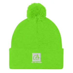 Neon Green B logo Pom-Pom Beanie