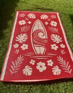 Red Surfboard 4x6 Woven Beach Mat