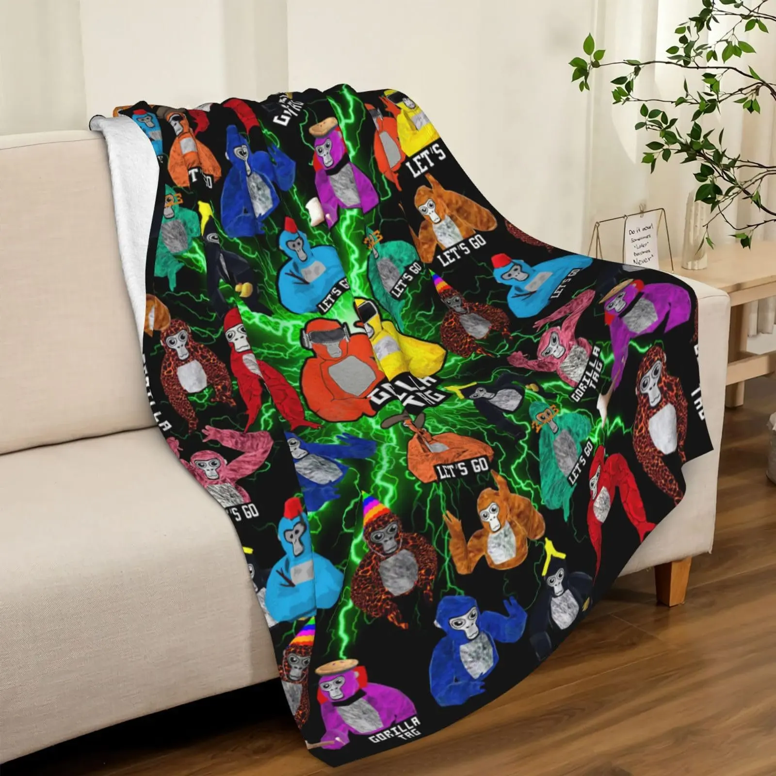 Gorilla Tag Ultra-Soft Microfiber Throw Blanket. Lightweight, cozy and fluffy with great warmth, fade-resistant for all seasons. Perfect versatile room decor, suitable for beds and camping. An excellent gift for family and youngsters.