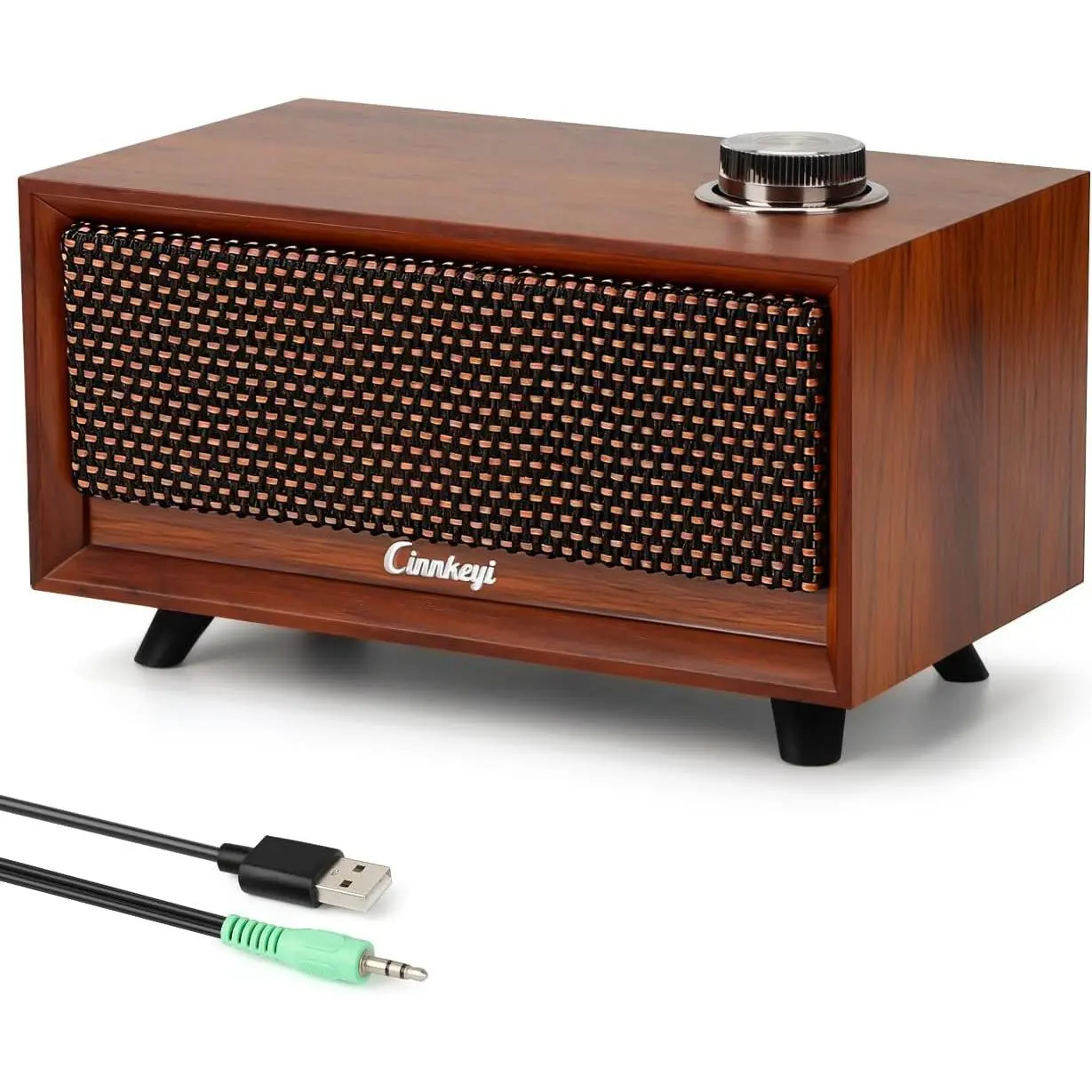 Wood Finish Compact Stereo Audio Soundbar - USB-Powered Bluetooth PC Speakers with 3 Playback Modes, 3.5mm Aux Input, Plug-and-Play Connection, Multi-Mode Function, Compatible with Desktop, Laptop, Mobile Devices, 3 Modes