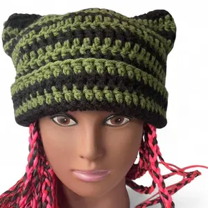 Black and Forest Green Cat Ear Beanie