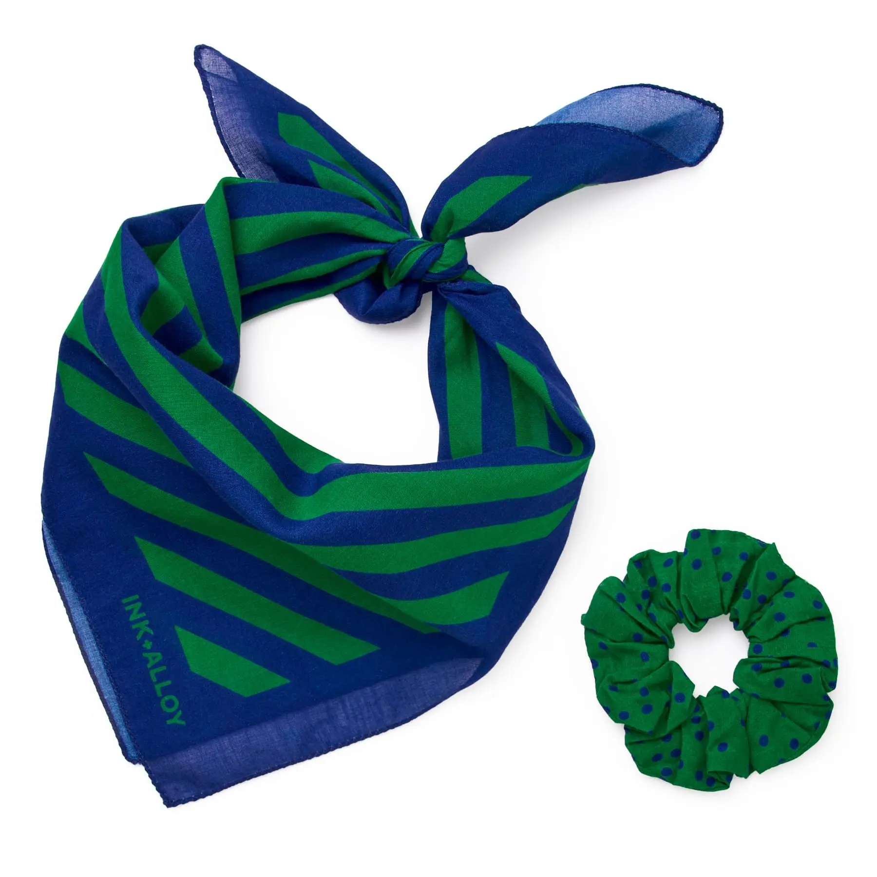 Game Day Diagonal Stripe Scarf + Scrunchie Blue + Green 21x21