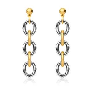Aprilery Two-Tone Twisted Cable Drop Earrings – Elegant Modern Pendant Design Statement Jewelry for Women’s Daily & Occasion Wear