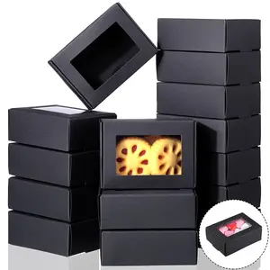 30 Pcs Soap Boxes for Homemade Soap Boxes Soap Packaging Boxes Small Kraft Treat Boxes with Window Present Packaging Box for Candy Bakery Soap Making(Black, 3.5 x 2.4 x 1.2 Inch)