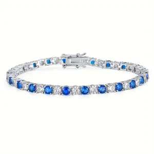 MDFUN 4mm Blue & White CZ Tennis Bracelet Trendy Everyday Sparkle Unisex Fashion Jewelry for Women & Men Perfect for Casual & Dressy Looks