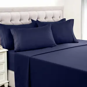 Luxury Bamboo Sheet Set with Triple Embroidery, Soft 4 Piece Bedding Set, Cooling Deep Pocket Bed Sheets for Bedroom