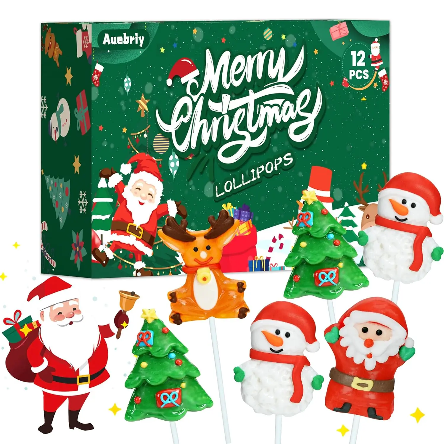 SALE!!! Auebriy Christmas Lollipops Suckers, 12 Count Fruit Flavored Christmas Candy Individually Wrapped Bulk with Gift Box, Snowman Candies, Holiday Themed Candy Gift Stocking Stuffers, Party Favors