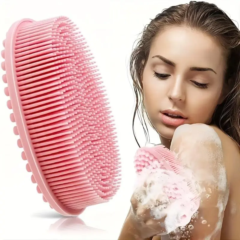 Silicone Bath Brush, 1 Count Portable Body Scrubber, Exfoliating Shower Scrubber, Exfoliating Bath Brush for Head, Skin Care and Massage, Bathing Accessories
