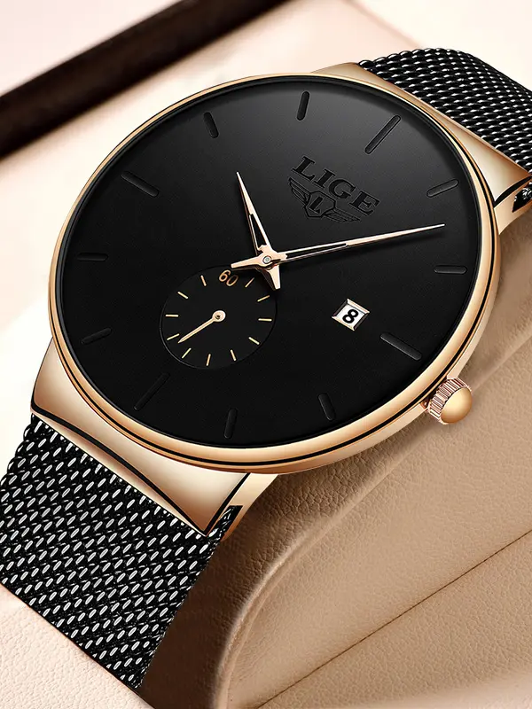 LIGE Men's Minimalist Casual Trendy Quartz Watch - 30m Waterproof, Clean Look, Quartz Dial, Easy to Use, Perfect Wrist Fit, Fashion Accessory, Unique Gifts for Man