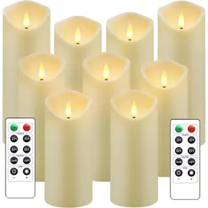 Flickering Flameless Candles,  Operated  LED Pillar Candles with Remote Control and Timer,Set of 9 ()