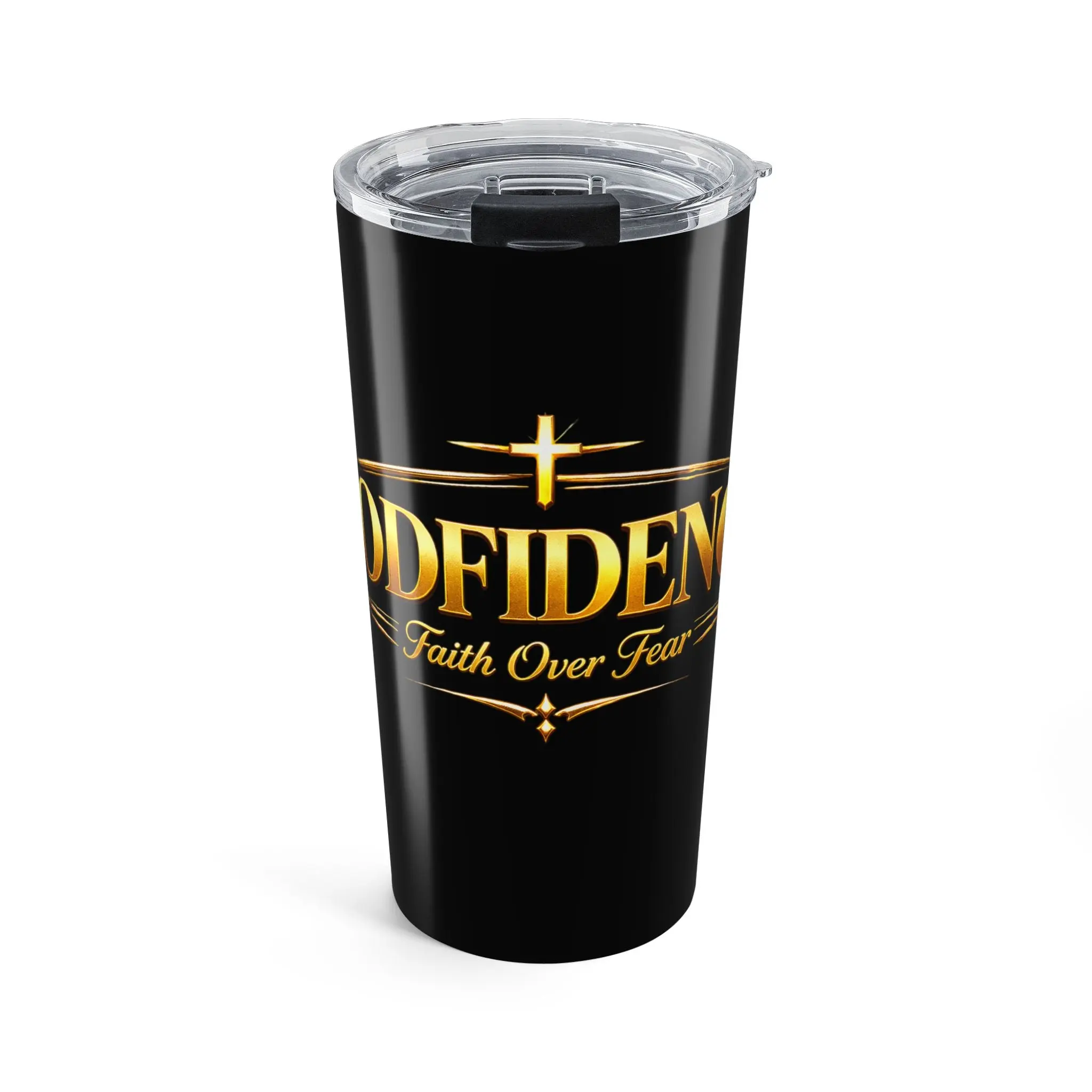 GODFIDENCE Faith Over Fear Tumbler | Christian Travel Mug | 20oz Black Stainless Steel Cup | Christian Gift for Men & Women