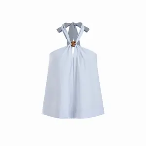 Cider Linen-blend Beaded Halter Neckline Knotted Oversized Top SwimWeek
