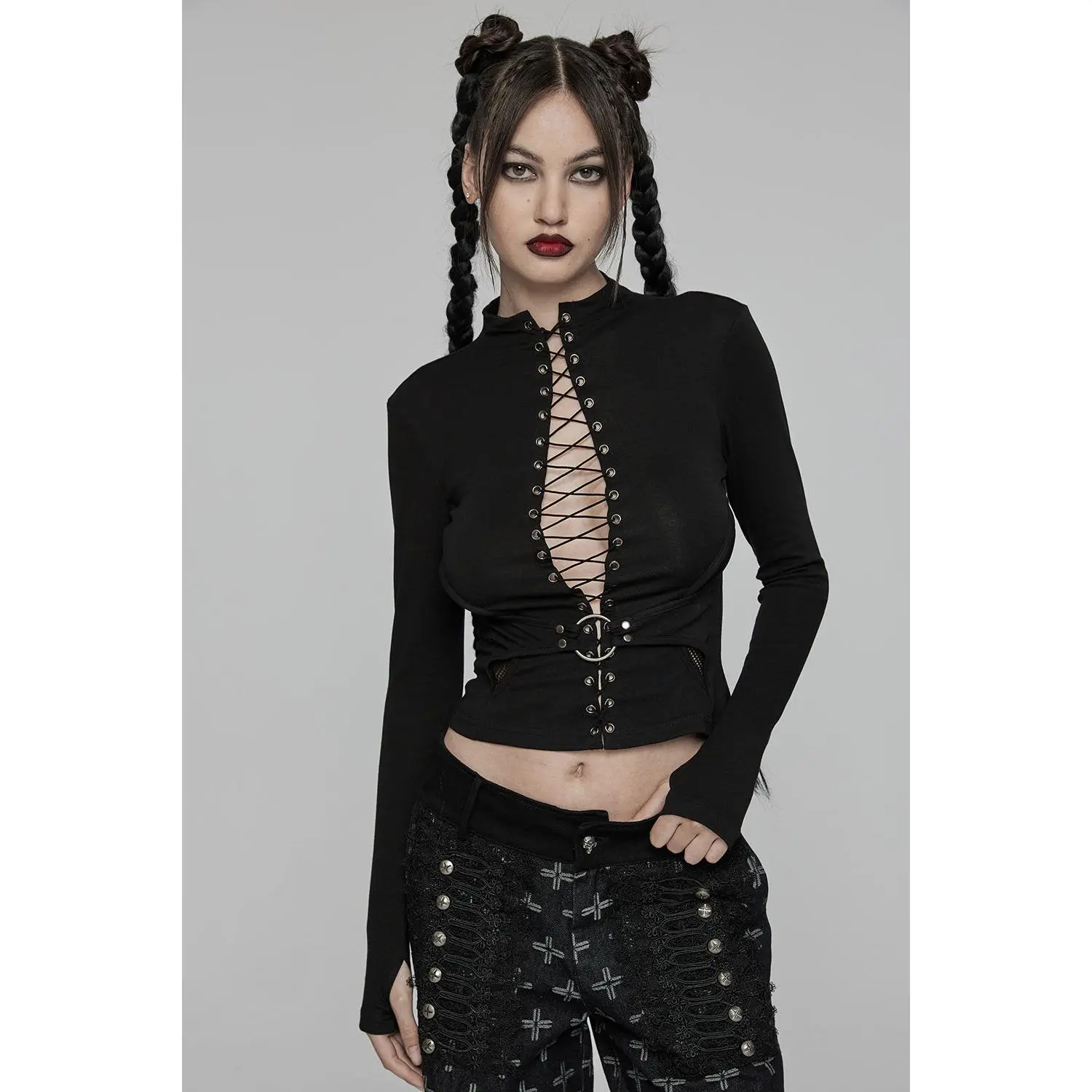 Death Stare Lace-Up Long Sleeve Top
