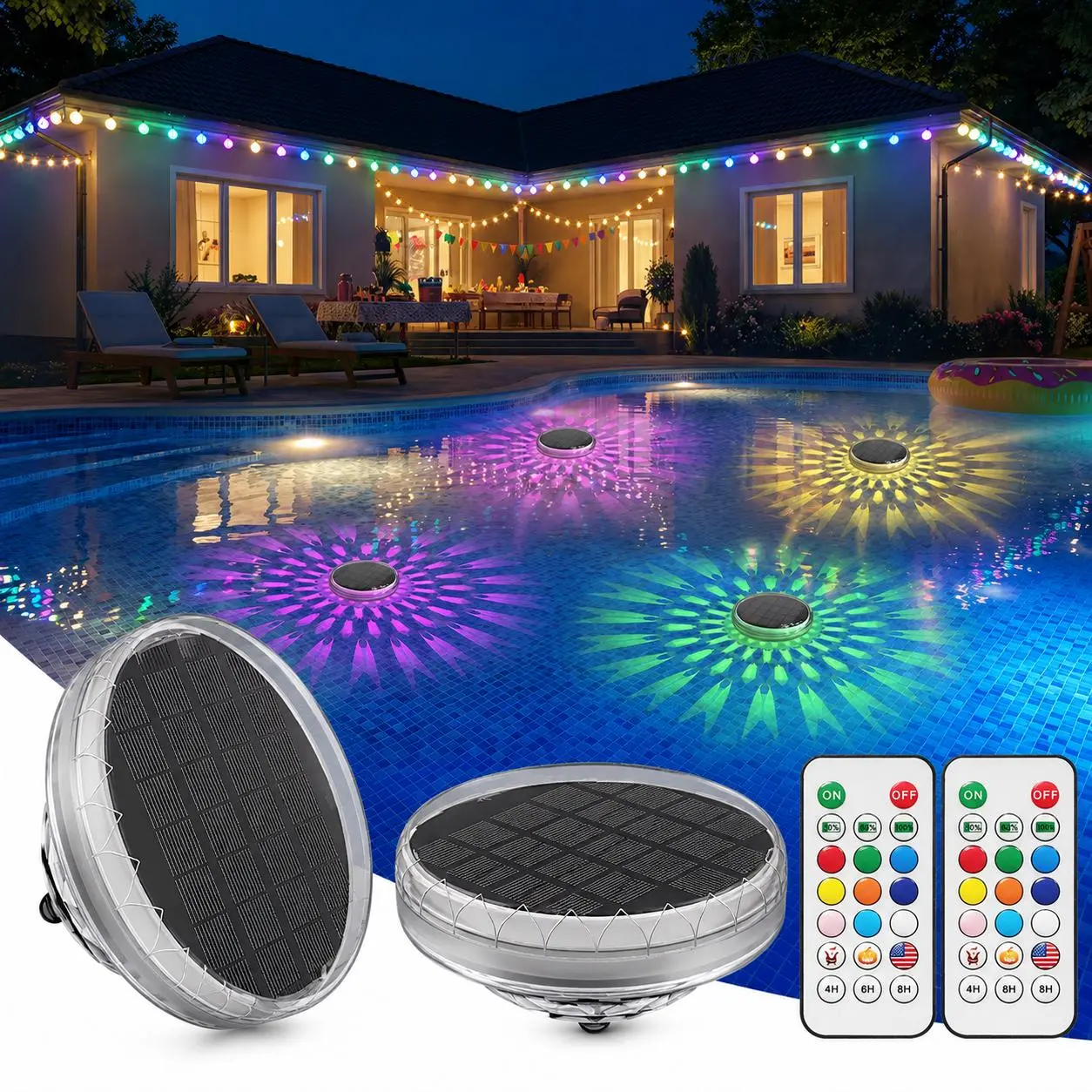 RGB Solar Floating Pool Lights Waterproof IP68 Remote Control Color Changing LED Solar Lights Outdoor Pool Spa Hot Tub Garden Pool Party Decoration Lights