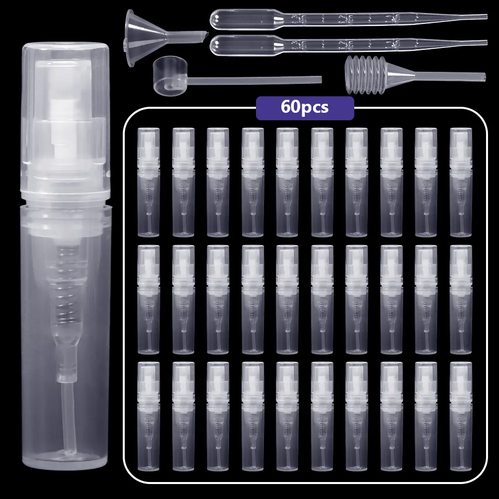 60pcs Perfume Sub-bottling Spray Empty Bottle Mini Sample 0.07oz Plastic Buckle Empty Bottle