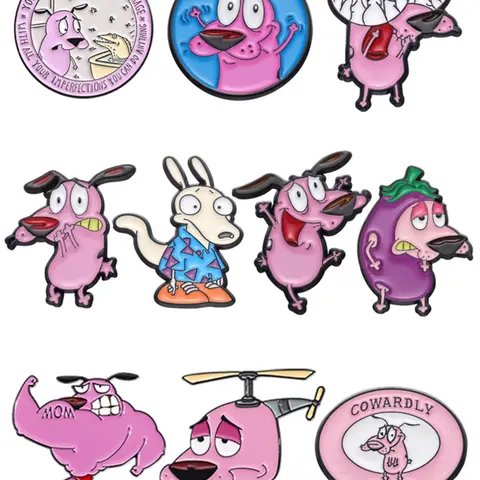 10pcs/set COURAGE The Cowardly Dog Enamel Pins Alloy Brooch Pin Cartoon Pink Big-Eye Dog Cute Animal Metal Brooches Lapel Backpack Badge Fashion Jewelry Accessories Gifts for Friends Durable Metal Pins Brooch Clip