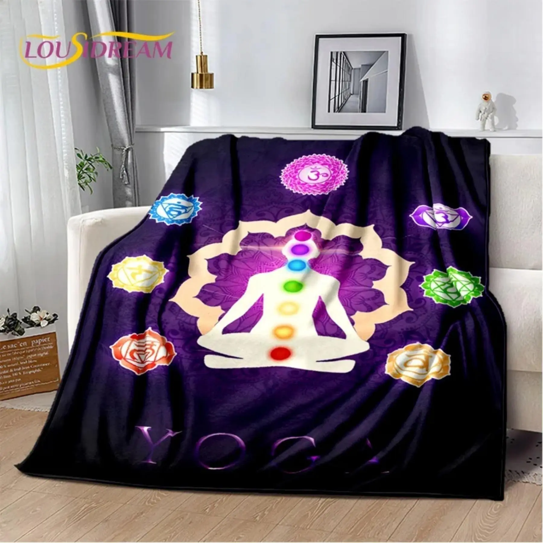 Naturalize Yoga Zen Meditation Rainbow 7 Chakra Blanket,Flannel Throw Blanket for Home Bedroom Bed Sofa Picnic Hiking Cover Kids