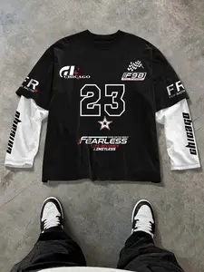 Racing Style Two-Piece Long Sleeve T-Shirt, Speed & Competition Design, Perfect for Car Enthusiasts, Streetwear, Events, Casual