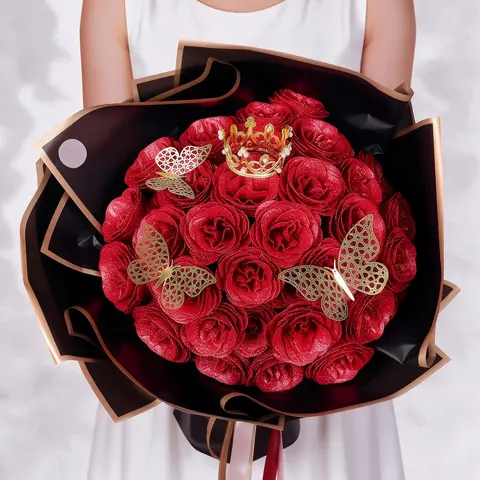 24pcs DIY Sparkly Glitter Flower Bouquet Sets - Sparkly Glitter Decorative Red Bouquet Flowers, Home Decor Supplies, Romantic Gifts for Girlfriend, Wardrobe Accessories