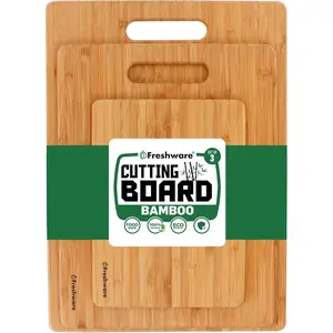 Freshware Bamboo Cutting Board Set of 3, Wooden Cutting Boards for Kitchen, Knife Friendly Food Grade Chopping Board, Lightweight with Hanging Hole for Easy Storage