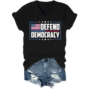 Defend Democracy Shirt Defend Democracy T-Shirt Graphic Tees Unisex-Adult Tshirt V-Neck