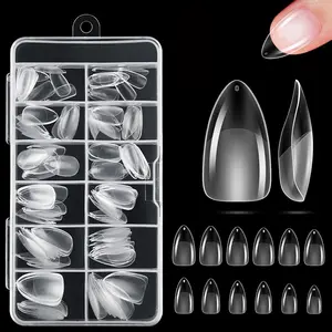 120Pcs Clear Fake Nails Fat Almond Shape, Half Matte Full Cover French False Fake Soak Off Gel Nail Extension Tips Capsule Diy Press On Nails Nail Supplies Nails for Extension Nail Manicure Home DIY with Box Nail Art
