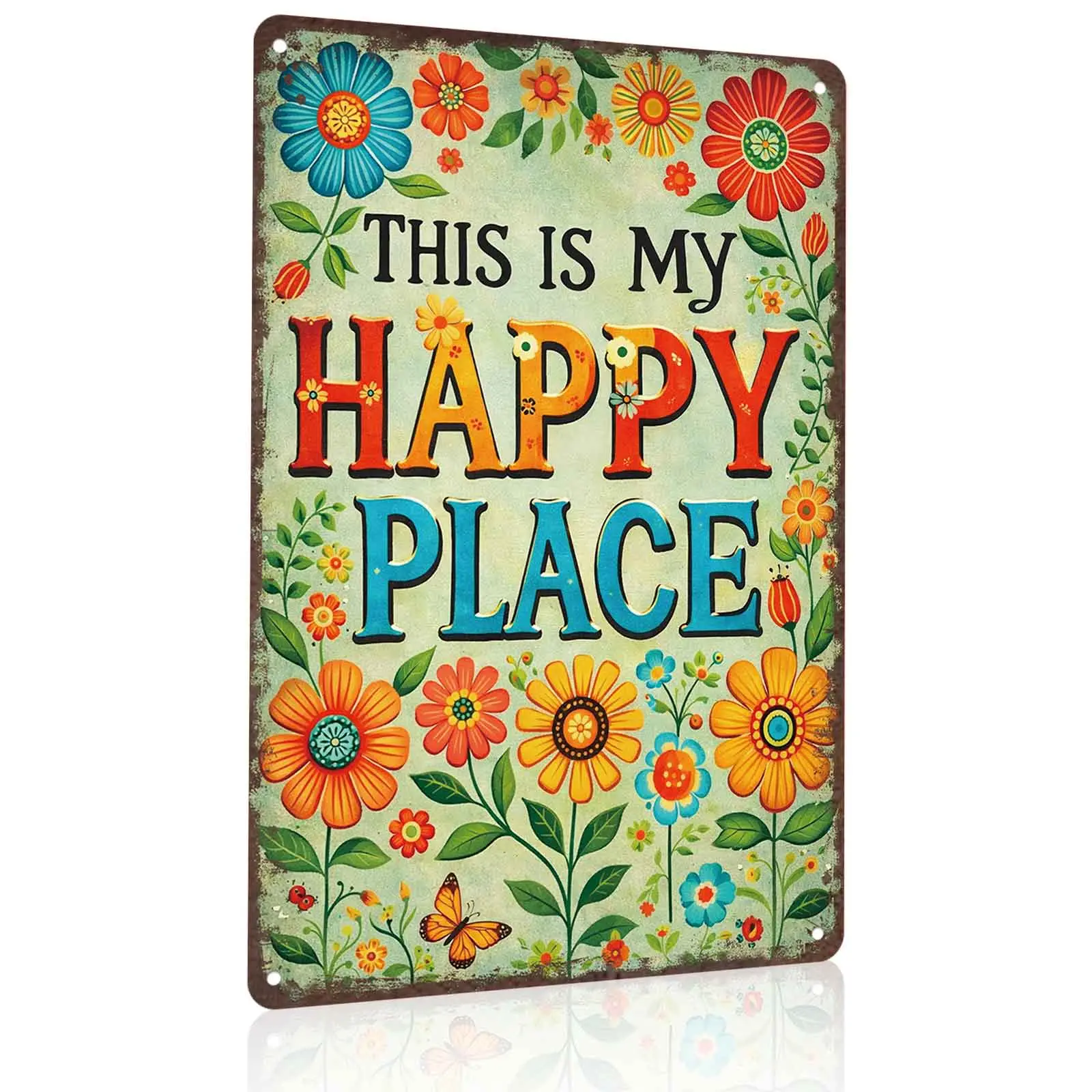 8x12in Rectangle Aluminium Metal Sign - Cheerful Bohemian Colorful Whimsical Flower Home Decor Plaque, Distressed Tin Wall Hang Art, Home Supplies for Entryways, Boho Farmhouses, TikTok-Friendly Decor