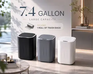 28L (7.4 Gal) Automatic Sensor Trash Can, Touch-Free Smart Bin with Smooth Quiet Closing System, Minimalist Bathroom Bin, Easy-to-Clean Trash Cans for Kitchen & Countertop Use, Countertop Bathroom Bins Restroom White