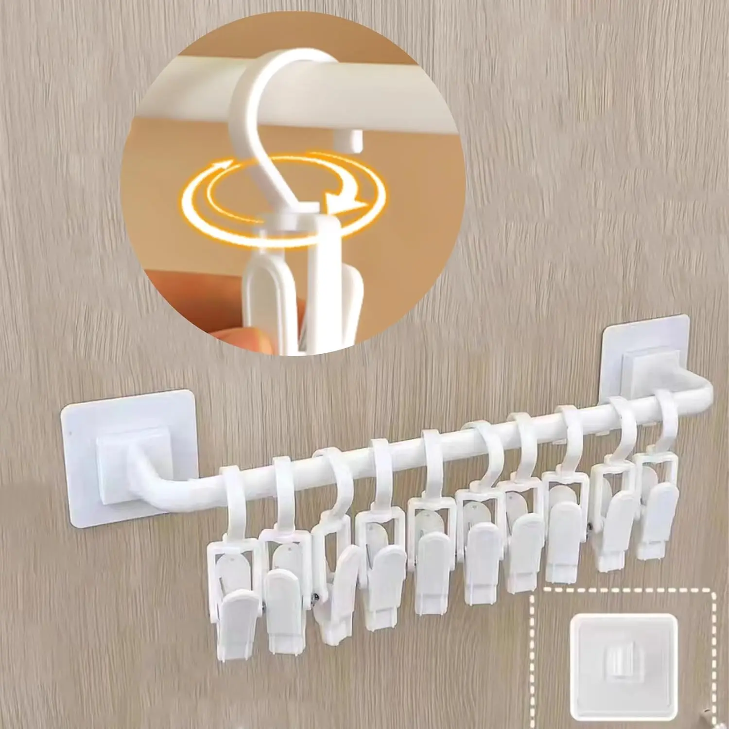 Pants Hanger Organizer with 10 Clips: Plastic Baseball Cap Display Holder, White Closet Rail Wall Mounted Door Rack for Drying  Socks, Cloth Diapers, Towel, Hats,  Leggings