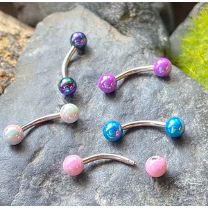 5pc Bulk Pack Metallic Iridescent Ball Eyebrow Rings 16g 8mm 5/16" Body Jewelry