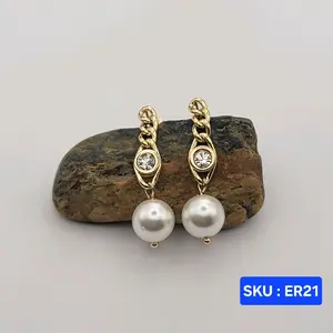 Beautiful Earrings with clear stone 14k color 35mm Long 10mm wide Laminated Gold Fashion Jewelry for Women Versatile Stylish Accessory SK : ER20
