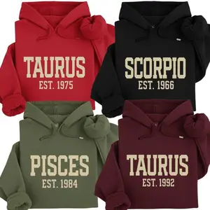 (Leave A Note or DM to Shop) Full 12 Zodiac Minimalist Hoodie - Astrology Sign “EST” Year Graphic Sweatshirt, Modern Horoscope Unisex Pullover for Men and Women, Trendy Birthday Gift for Zodiac Lovers - AG