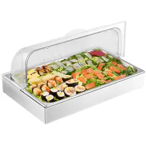 VEVOR Countertop Food Serving Display Container,  1 x 1 Pan Stainless Steel Food Serving Tray, Buffet Condiment Dispenser Display Rack with Clear Lid & 3 Ice Trays, for Restaurant Hotel Kitchen Party