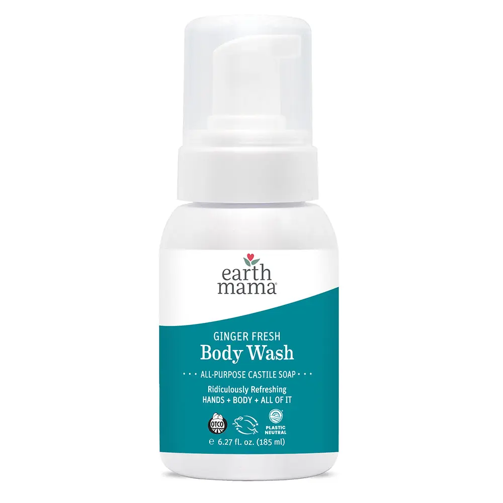 Earth Mama Ginger Fresh Castile Body Wash – Gentle Citrus Ginger Cleanser Made with Organic Oils – 1.67 oz, 6.27 oz, or 34 fl oz Refill